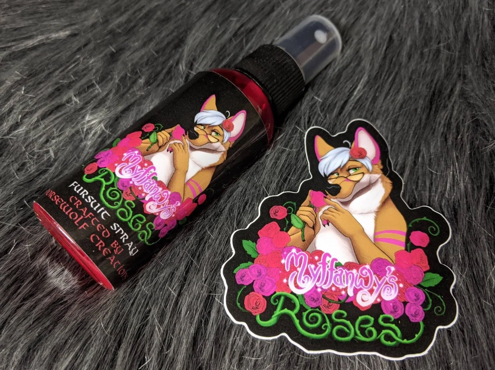 Myffawny's Roses fursuit spray 50ml + 3" sticker by Norsewolf Creations