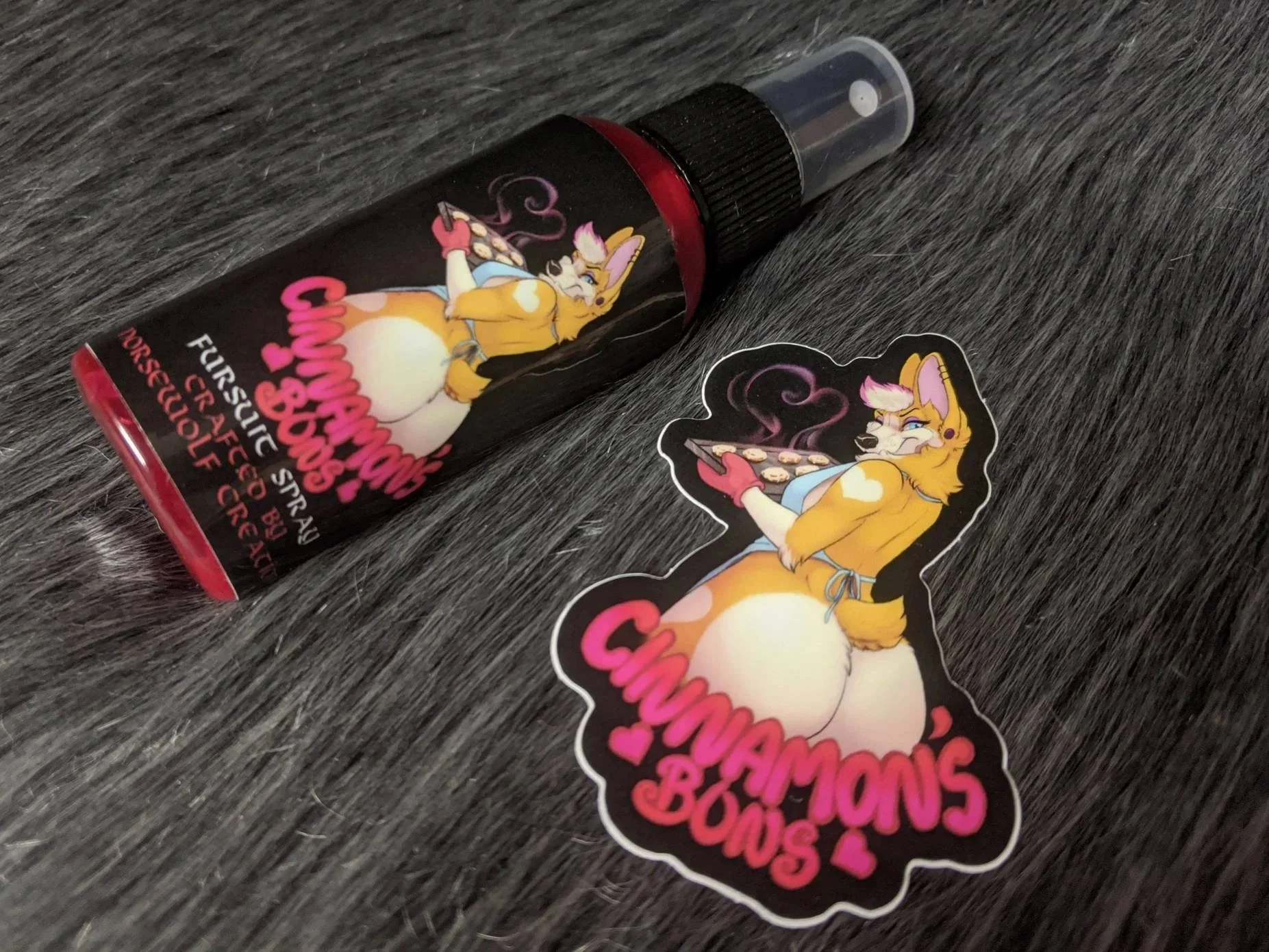 Cinnamon's Buns fursuit spray 50ml + 3" sticker by Norsewolf Creations