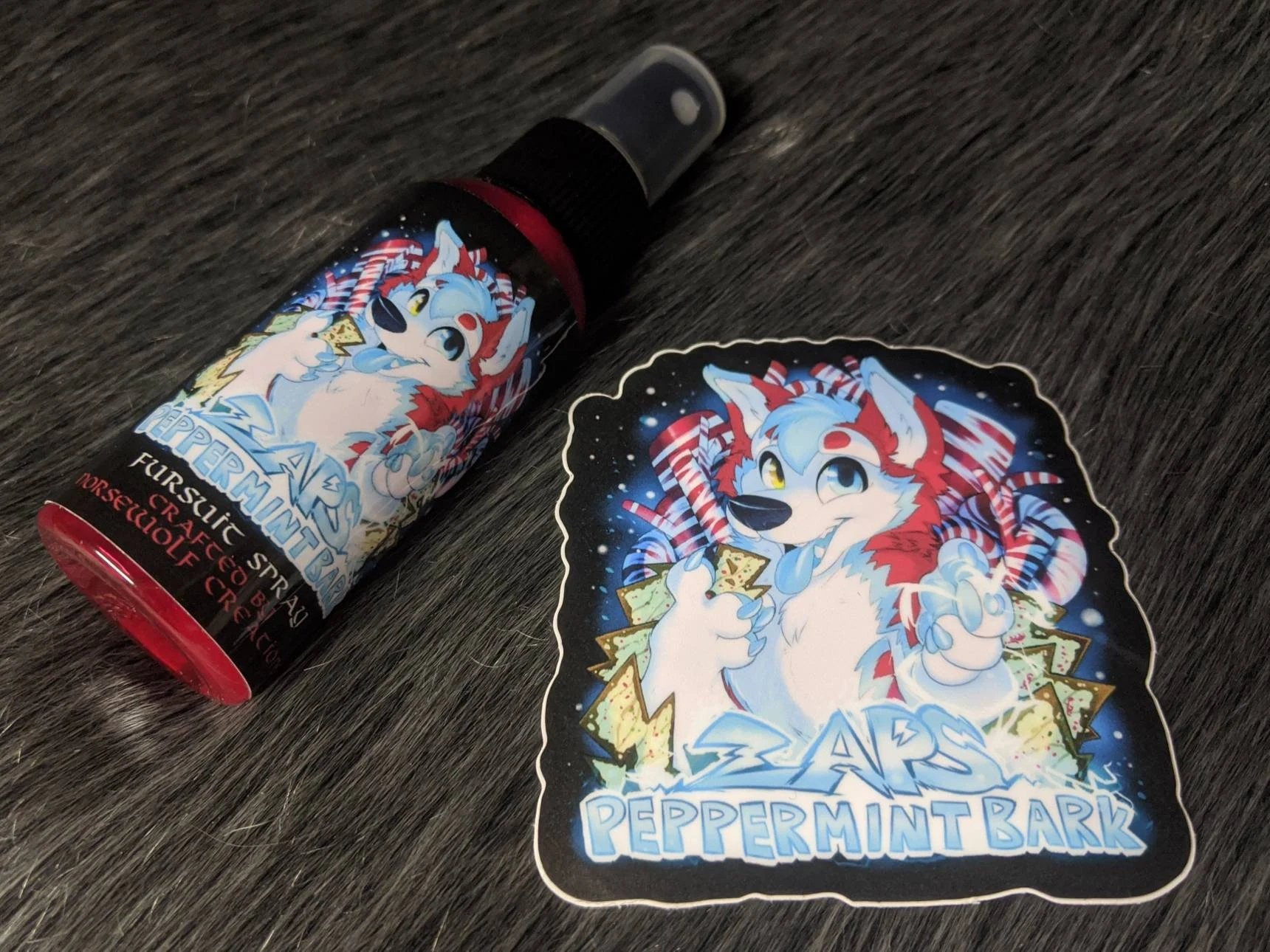 Zap's Peppermint Bark fursuit spray 50ml + 3" sticker by Norsewolf Creations