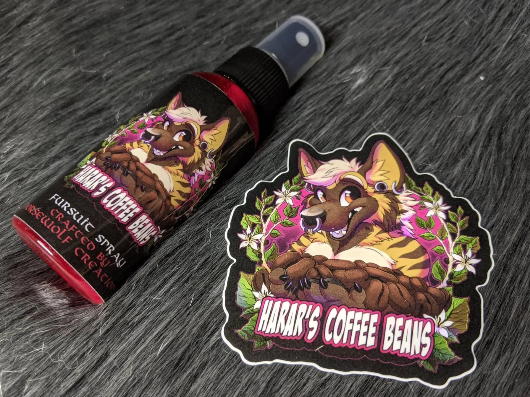 Harar's Coffee Beans fursuit spray 50ml + 3" sticker by Norsewolf Creations