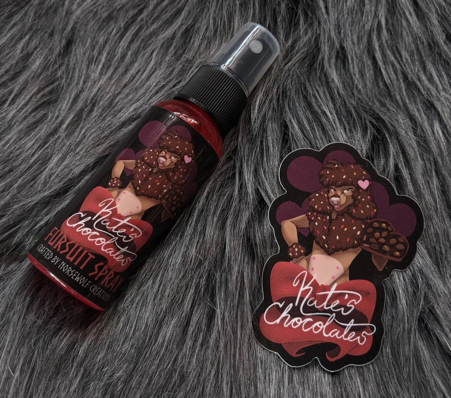 Kate's Chocolates fursuit spray 50ml + 3" sticker by Norsewolf Creations