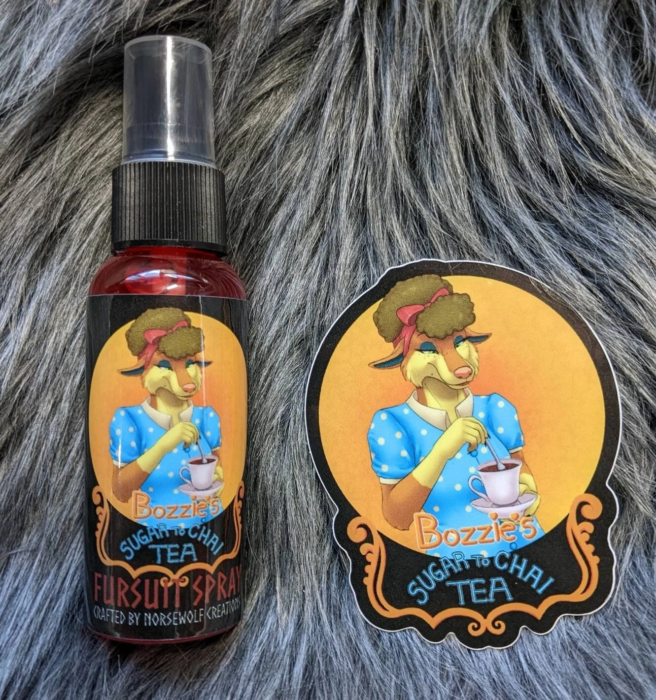 Bozzie's Chai Tea fursuit spray 50ml + 3" sticker by Norsewolf Creations