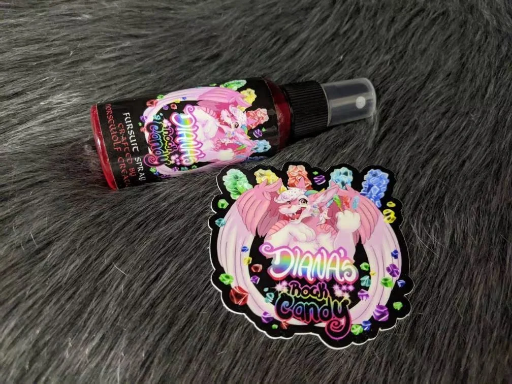 Diana's Rock Candy fursuit spray 50ml + 3" sticker by Norsewolf Creations