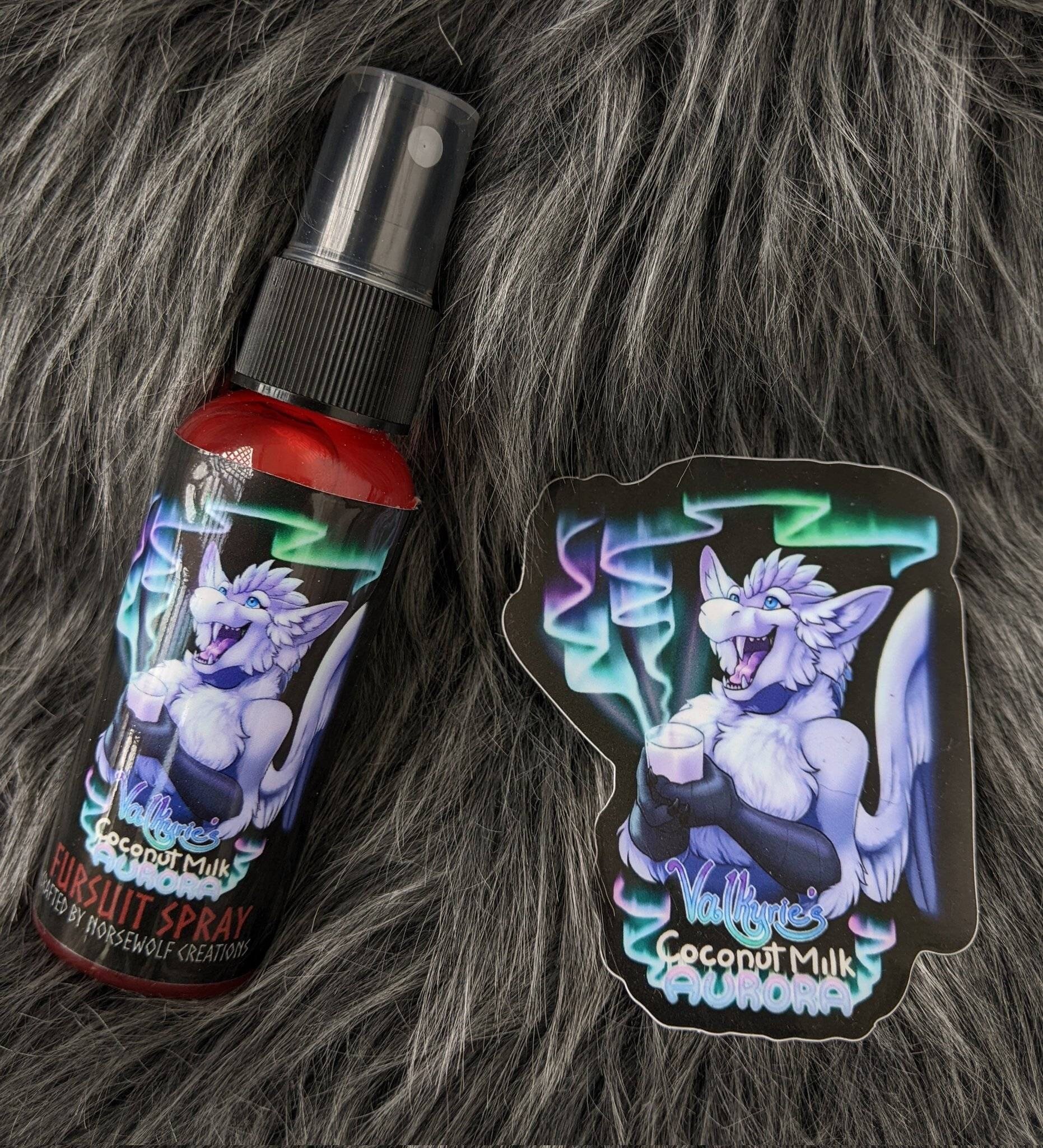 Valkyrie's Coconut Milk Aurora fursuit spray 50ml + 3" sticker by Norsewolf Creations