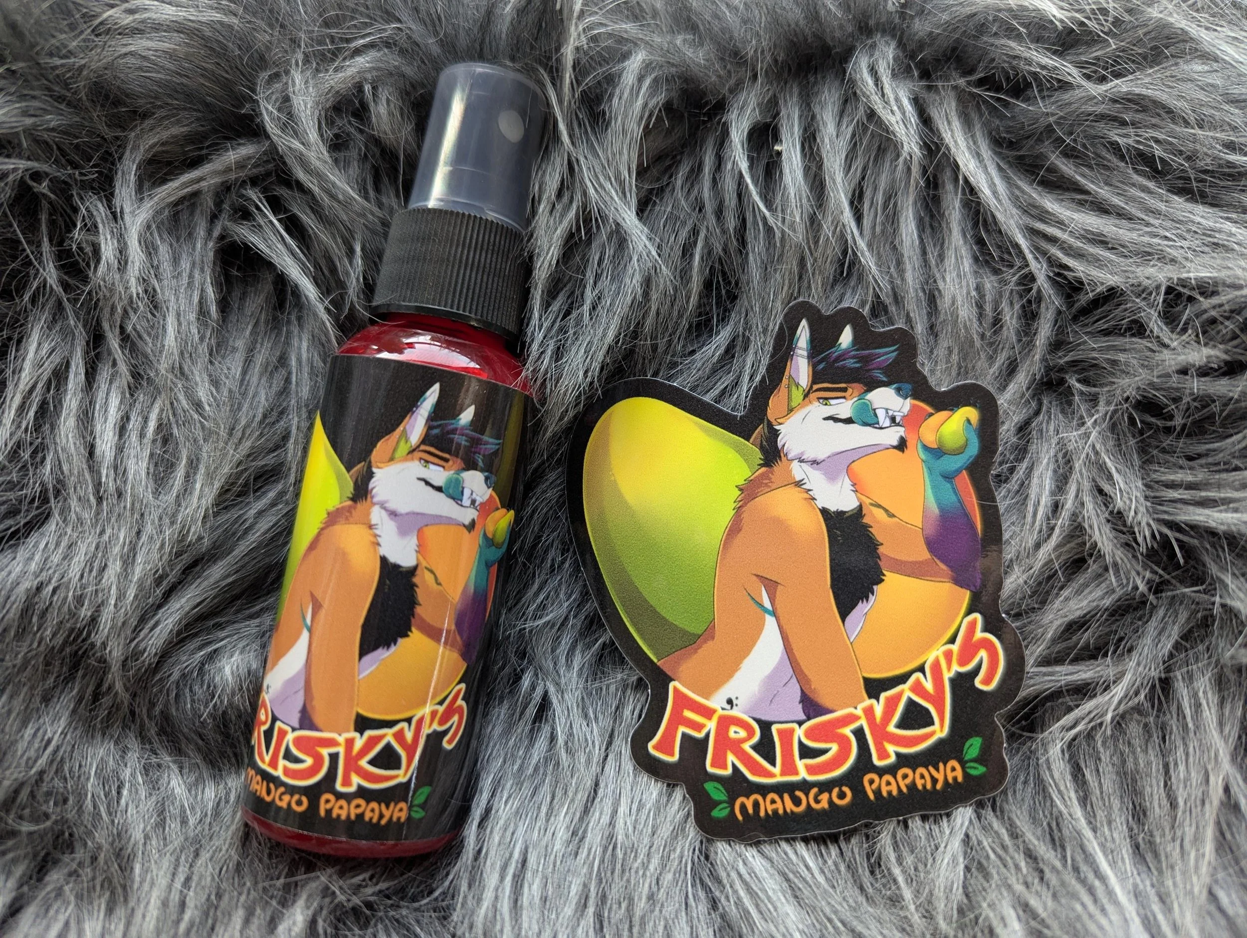 Frisky's Mango Papaya fursuit spray 50ml + 3" sticker by Norsewolf Creations