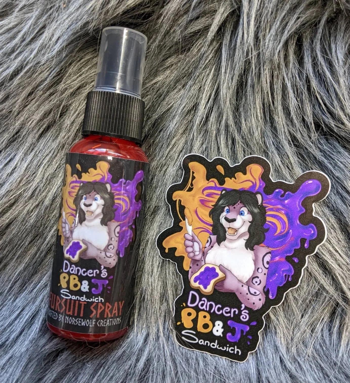 Dancer's Peanut Butter & Jelly Sandwich fursuit spray 50ml + 3" sticker by Norsewolf Creations