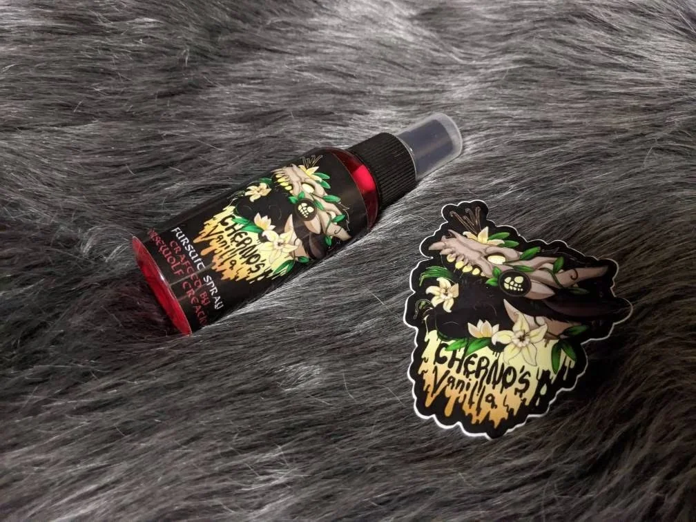 Cherno's Vanilla fursuit spray 50ml + 3" sticker by Norsewolf Creations