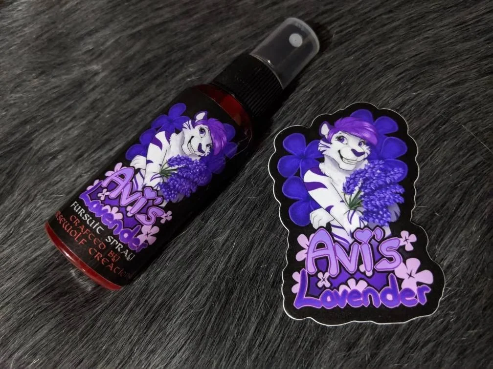 Avi's Lavender fursuit spray 50ml + 3" sticker by Norsewolf Creations
