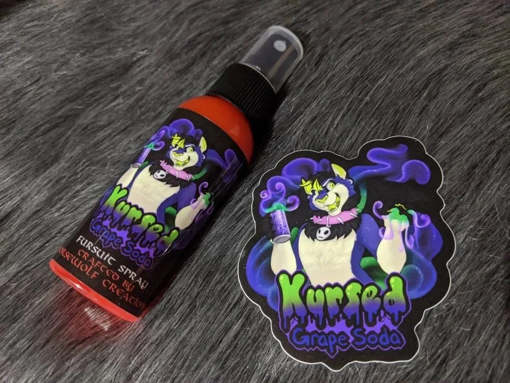 Kursed Grape Soda fursuit spray 50ml + 3" sticker by Norsewolf Creations