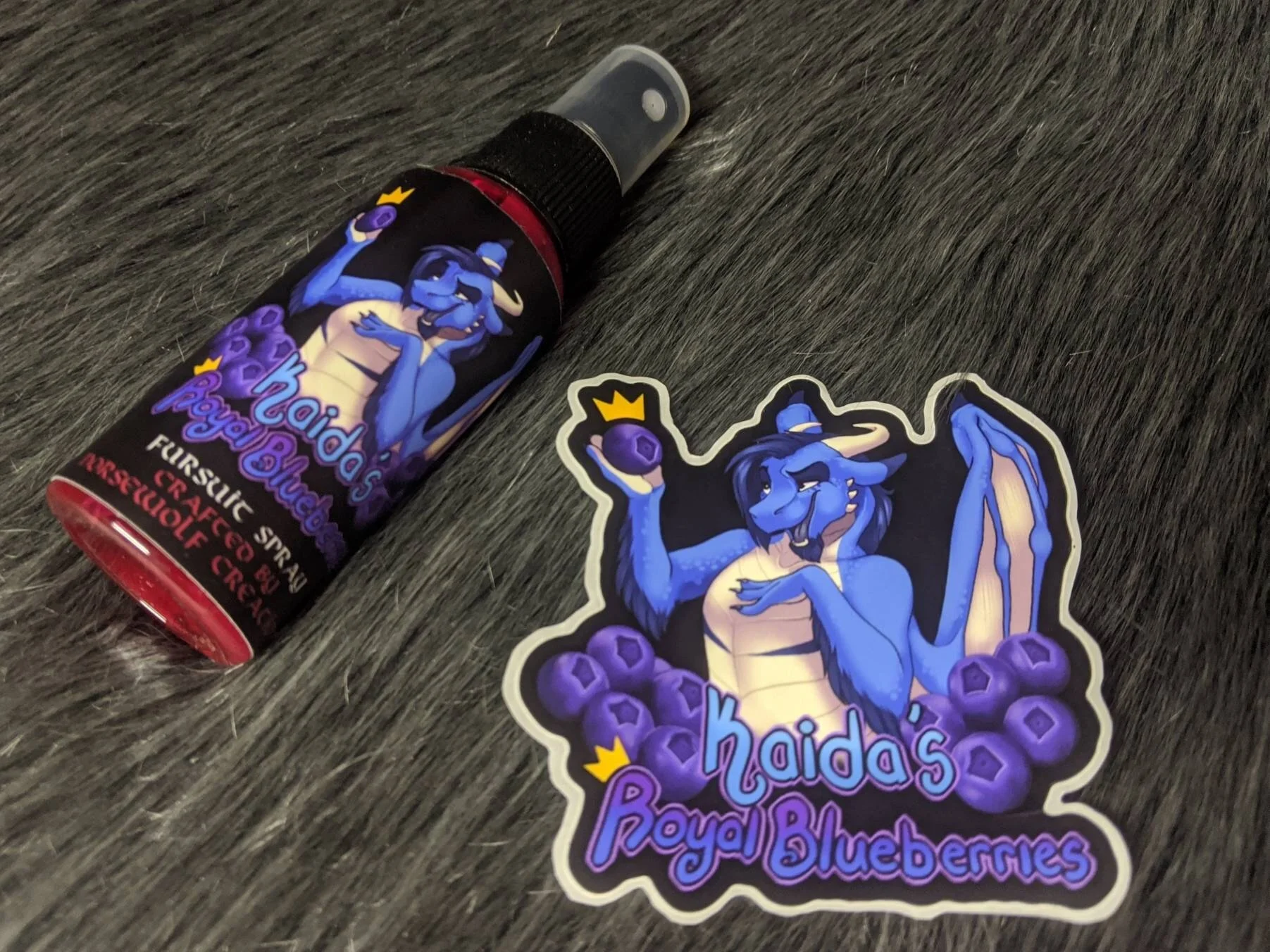Kaida's Royal Blueberries fursuit spray 50ml + 3" sticker by Norsewolf Creations