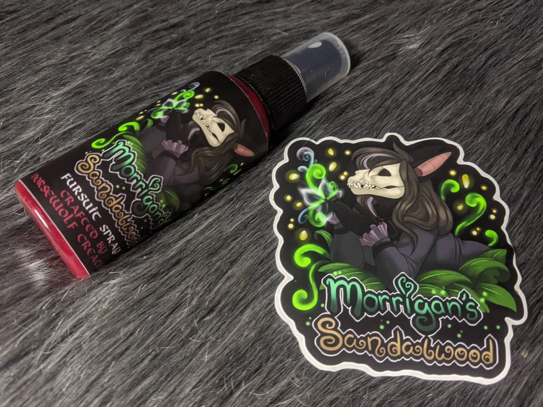 Morrigan's Sandalwood fursuit spray 50ml + 3" sticker by Norsewolf Creations