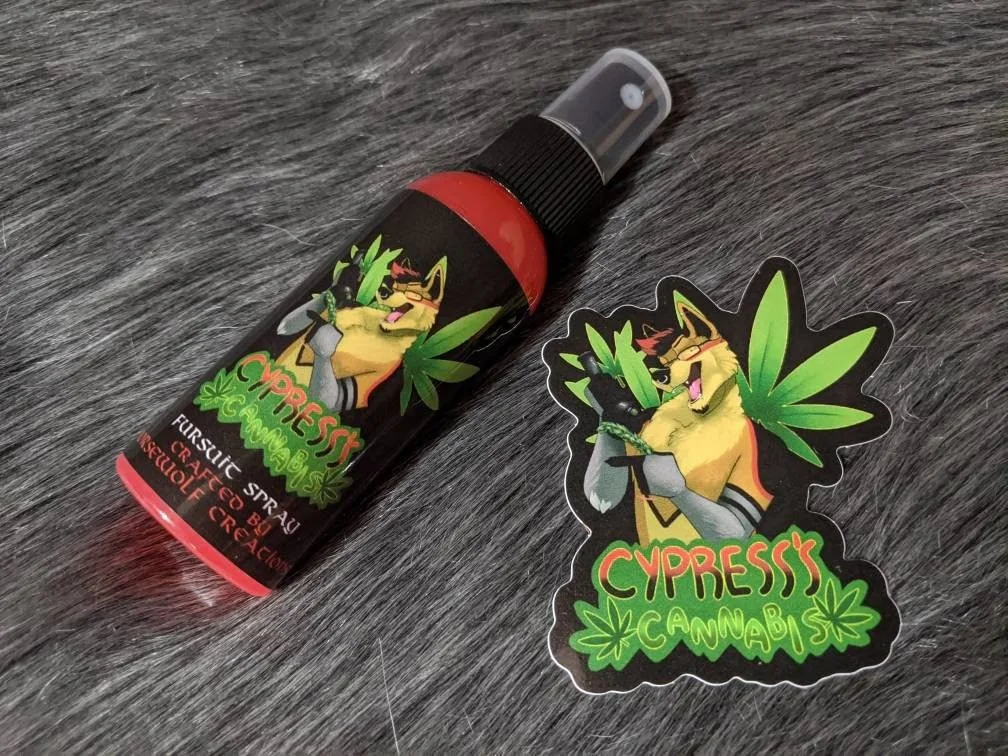 Cypress' Cannabis fursuit spray 50ml + 3" sticker by Norsewolf Creations