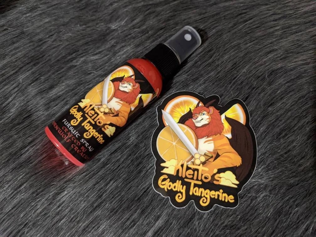 Kleito's Godly Tangerine fursuit spray 50ml + 3" sticker by Norsewolf Creations