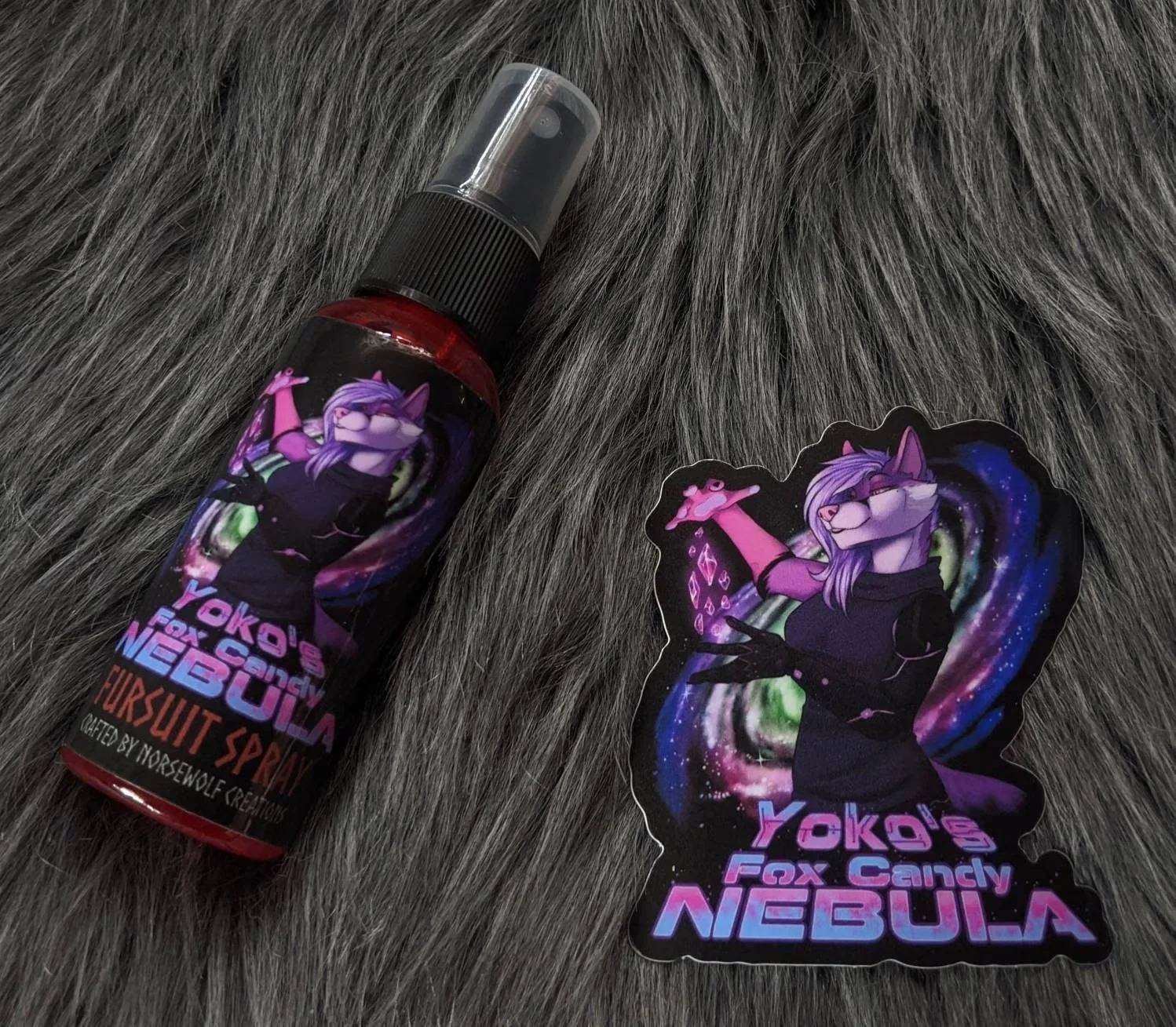 Yoko's Fox Candy Nebula fursuit spray 50ml + 3" sticker by Norsewolf Creations