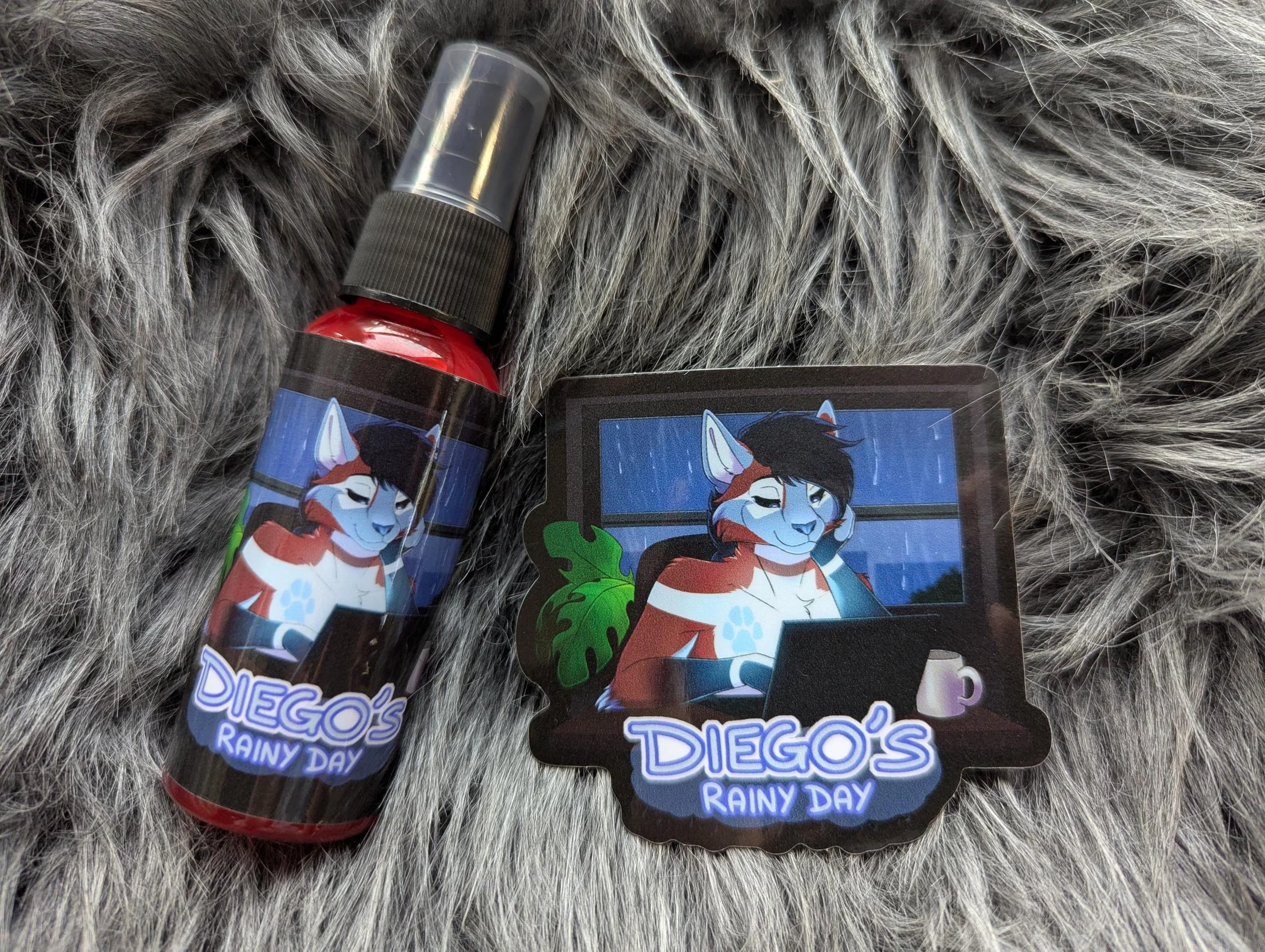 Diego's Rainy Day  fursuit spray 50ml + 3" sticker by Norsewolf Creations