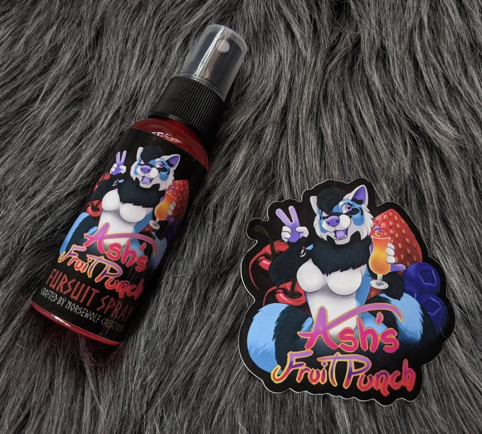 Ash's Fruit Punch fursuit spray 50ml + 3" sticker by Norsewolf Creations