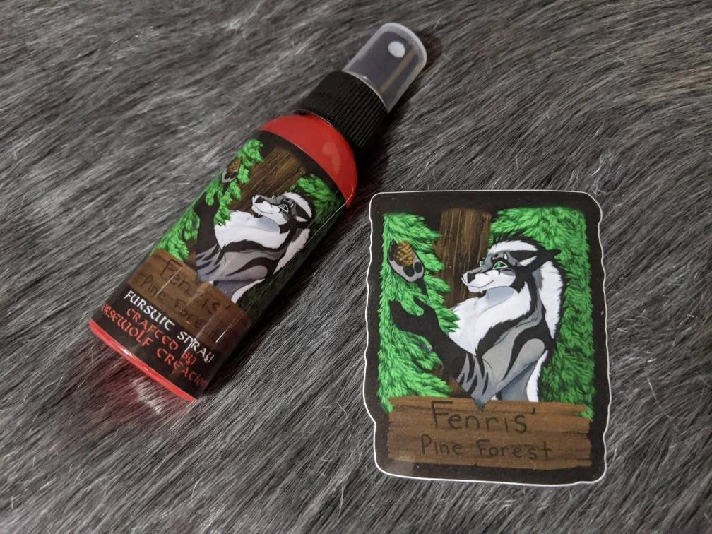 Fenris' Pine Forest fursuit spray 50ml + 3" sticker by Norsewolf Creations