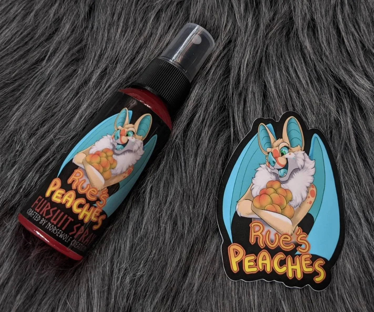 Rue's Peaches fursuit spray 50ml + 3" sticker by Norsewolf Creations