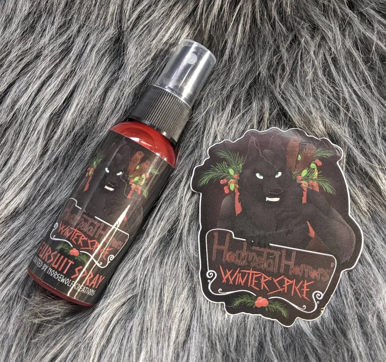 Howlmetal Horrors' Winter Spice 50ml fursuit spray + 3" sticker by Norsewolf Creations