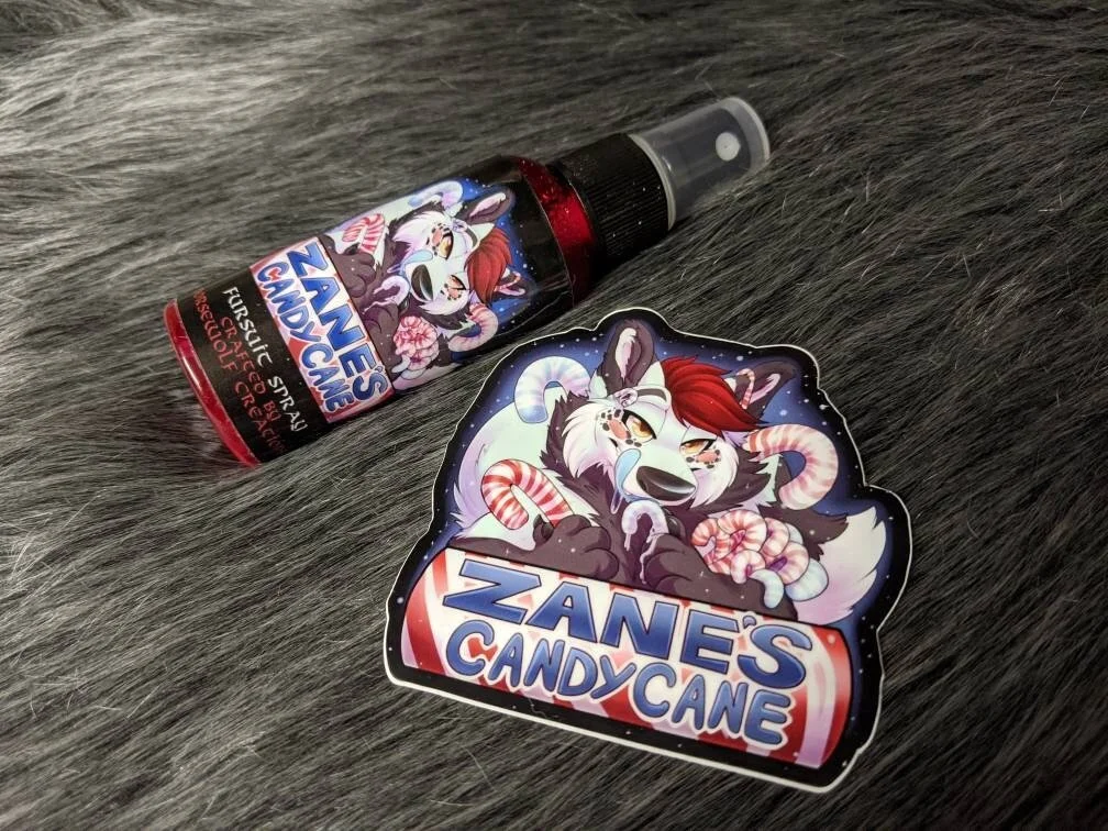 Zane's Candy Cane fursuit spray 50ml + 3" sticker by Norsewolf Creations
