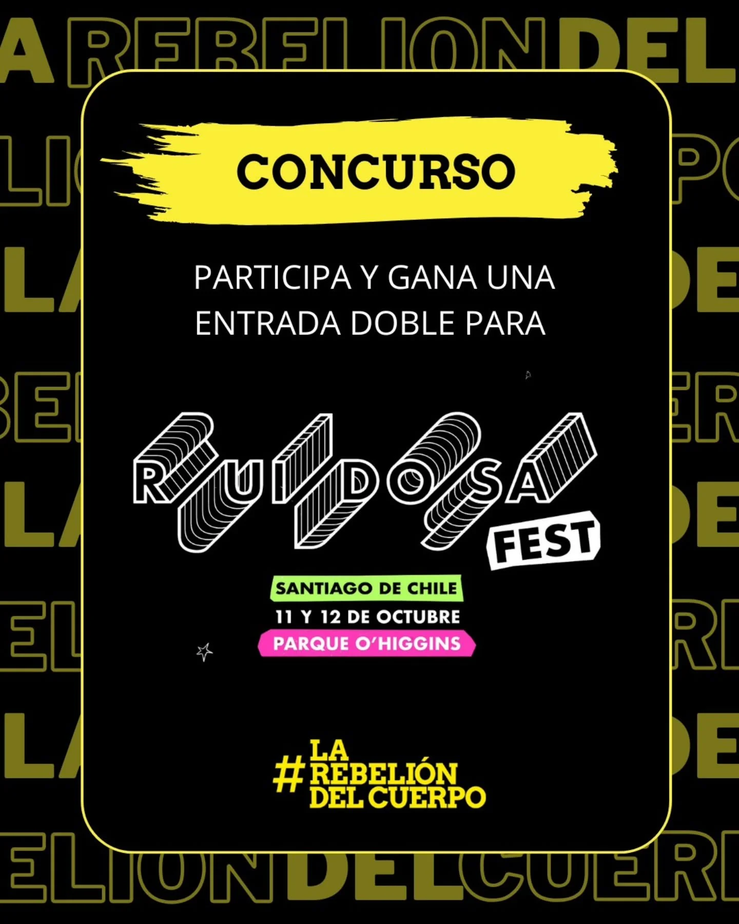 ✨ SORTEO ENTRADAS RUIDOSA FEST ✨
Nuestra colectiva estar&aacute; presente en @ruidosafest con un stand para visibilizar la violencia simb&oacute;lica y abrir espacios de reflexi&oacute;n 💜

Para participar:
1️⃣ S&iacute;guenos en nuestra cuenta
2️⃣ 
