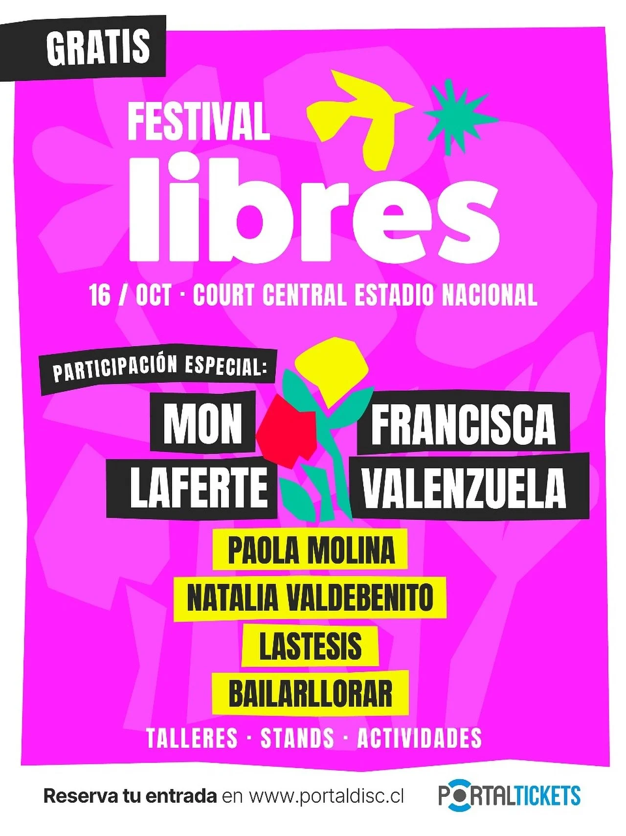 🎉 &iexcl;Sorpresa!
El 16 de octubre nos encontramos en el Festival LIBRES 🦋
Un encuentro gratuito con m&uacute;sica, humor y comunidad para celebrar juntas la libertad.

Con la participaci&oacute;n especial de Mon Laferte🌹, Francisca Valenzuela✨, 