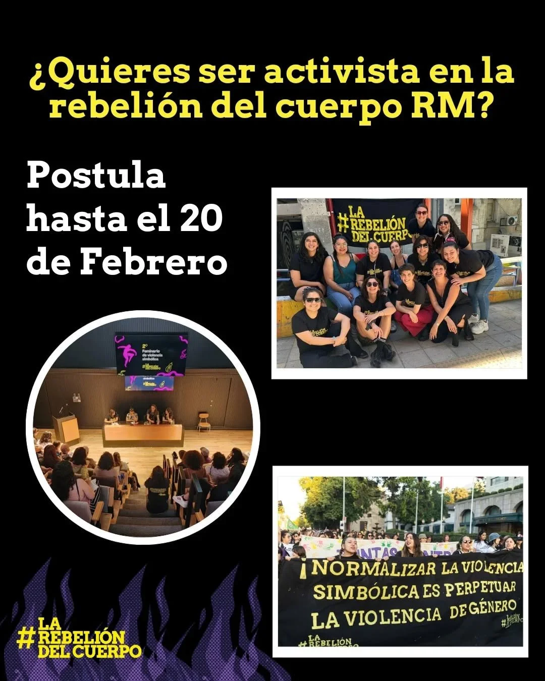 &iquest;Quieres ser integrante de la Rebeli&oacute;n del Cuerpo?

📍Desde la regi&oacute;n metropolitana estamos en b&uacute;squeda de activistas comprometidas con la lucha feminista y que quieran enfocarse en la Violencia Simb&oacute;lica contra las