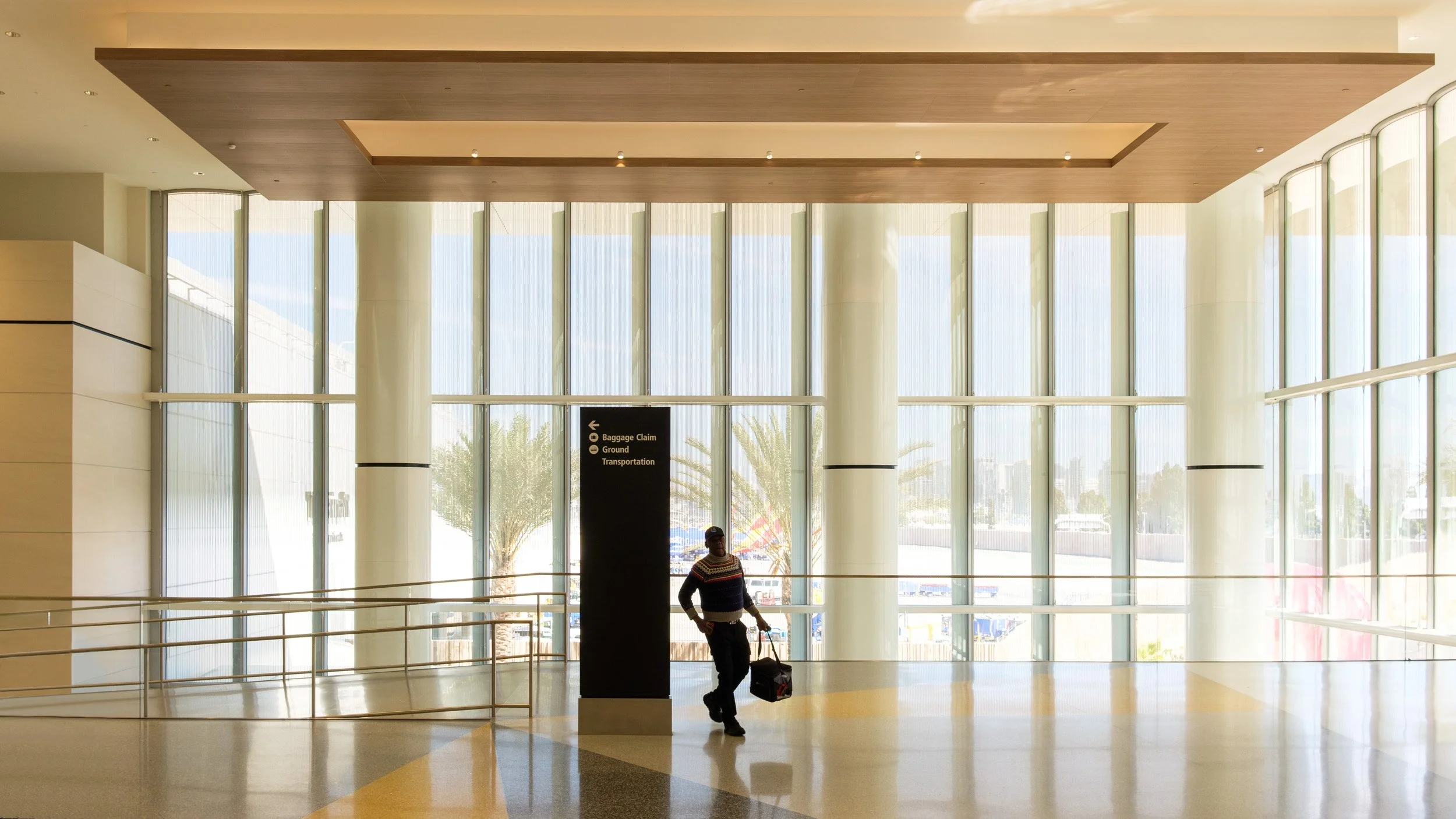 San Diego International Airport New Terminal 1, facade art by James Carpenter, Luminous Wave, architecture by Gensler, constructed by Turner Construction and FlatironDragados - Entrance