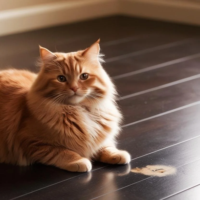 photograph of a cat with cat vomit on the floor.jpg