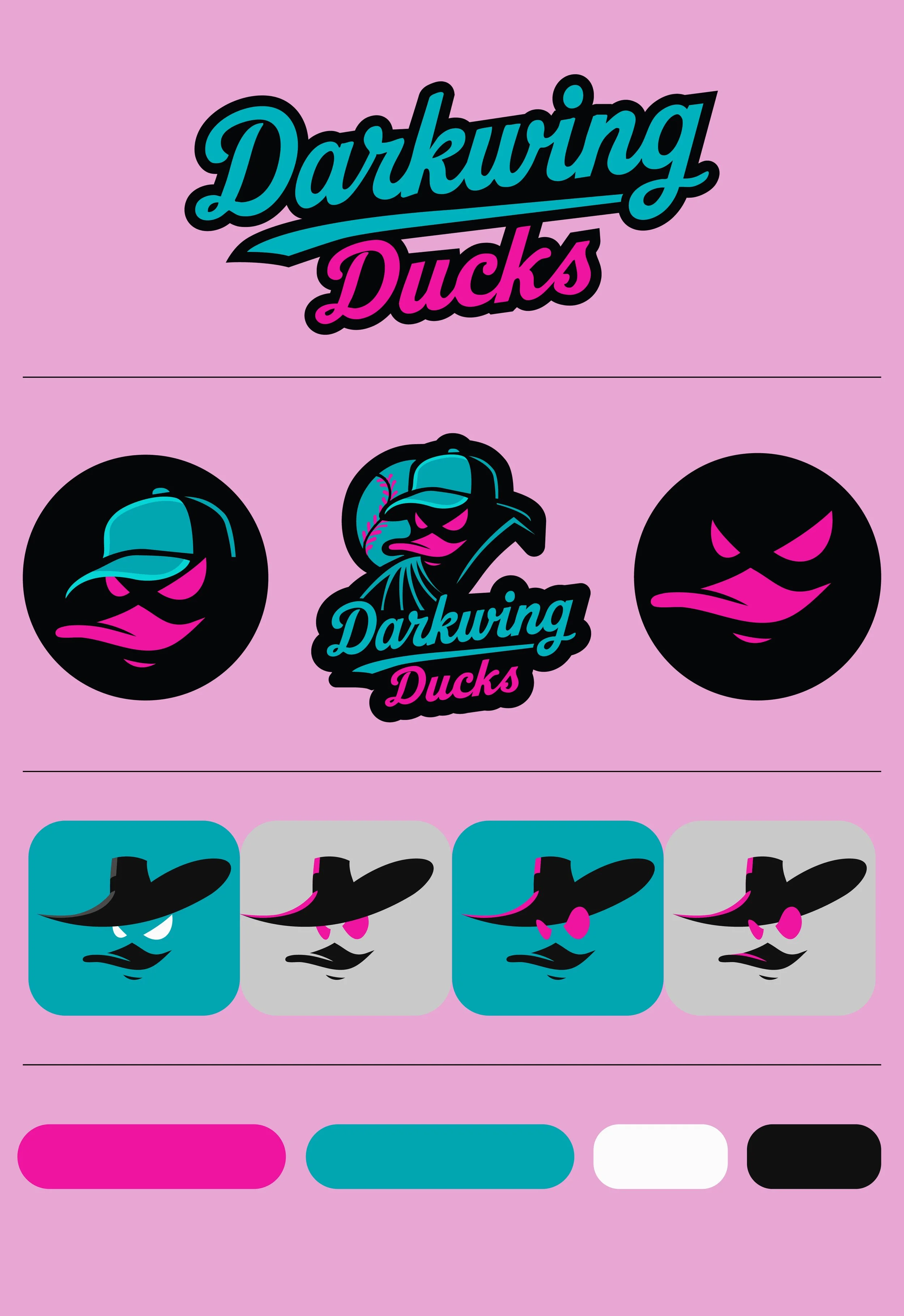 A passion project for a friend's kids' baseball team, the Darkwing Ducks. I developed multiple logo options, a color palette, and basic branding to give the team a bold, unified look on and off the field.