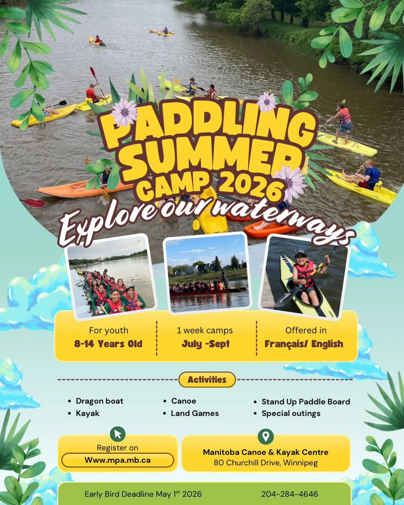 📣REGISTER NOW FOR 2026 PADDLING SPORTS CAMPS! 📣

🌊Kids experience a week full of paddling, fun, and learning! Our summer camp is for youth ages 8 to 14. They get to learn the basics of dragon boat, canoe, kayak and even stand up paddle board! This