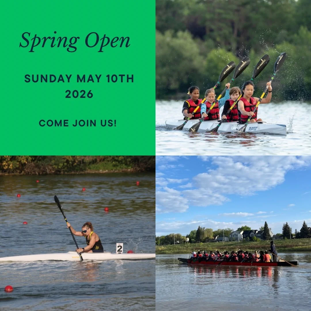Come join us this Sunday May 10th for our Annual Spring Open! 

This is a family friendly event, everyone is welcome! 

Sunday May 10th 2025 
Races distances will be 6km and 10km 
Race in a kayak, canoe, dragon boat or any paddling boat! 
ARRIVE AT 9