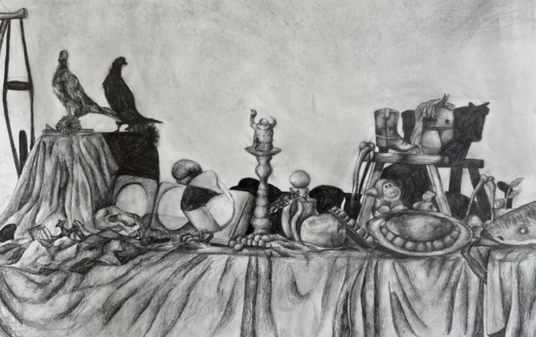 Charcoal Pencils on Paper, 9 x 18 in