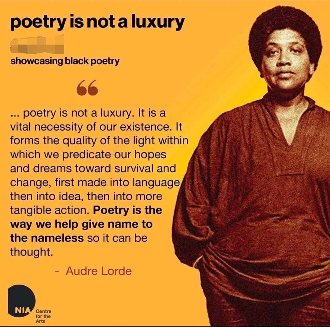 Wisdom from Audre Lorde on the necessity of poetry. If you're looking for a space to language your ideas and give name to what's within you, join us for the next drop-in writing session on February 7! Link in bio 🔗 

Writing can feel like a solo act