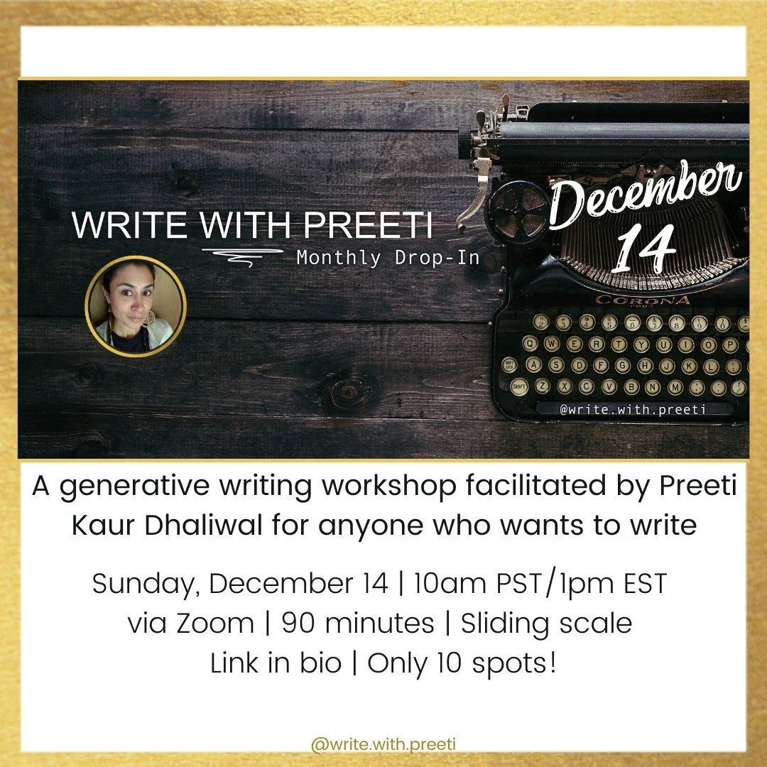 Just 5 spots left for the next writing workshop on Dec. 14 (UPDATE: SOLD OUT)! If you're looking for a place to slow down and explore your inner world and voice, I would love for you to join us! You don't have to identify as a writer or creative to j