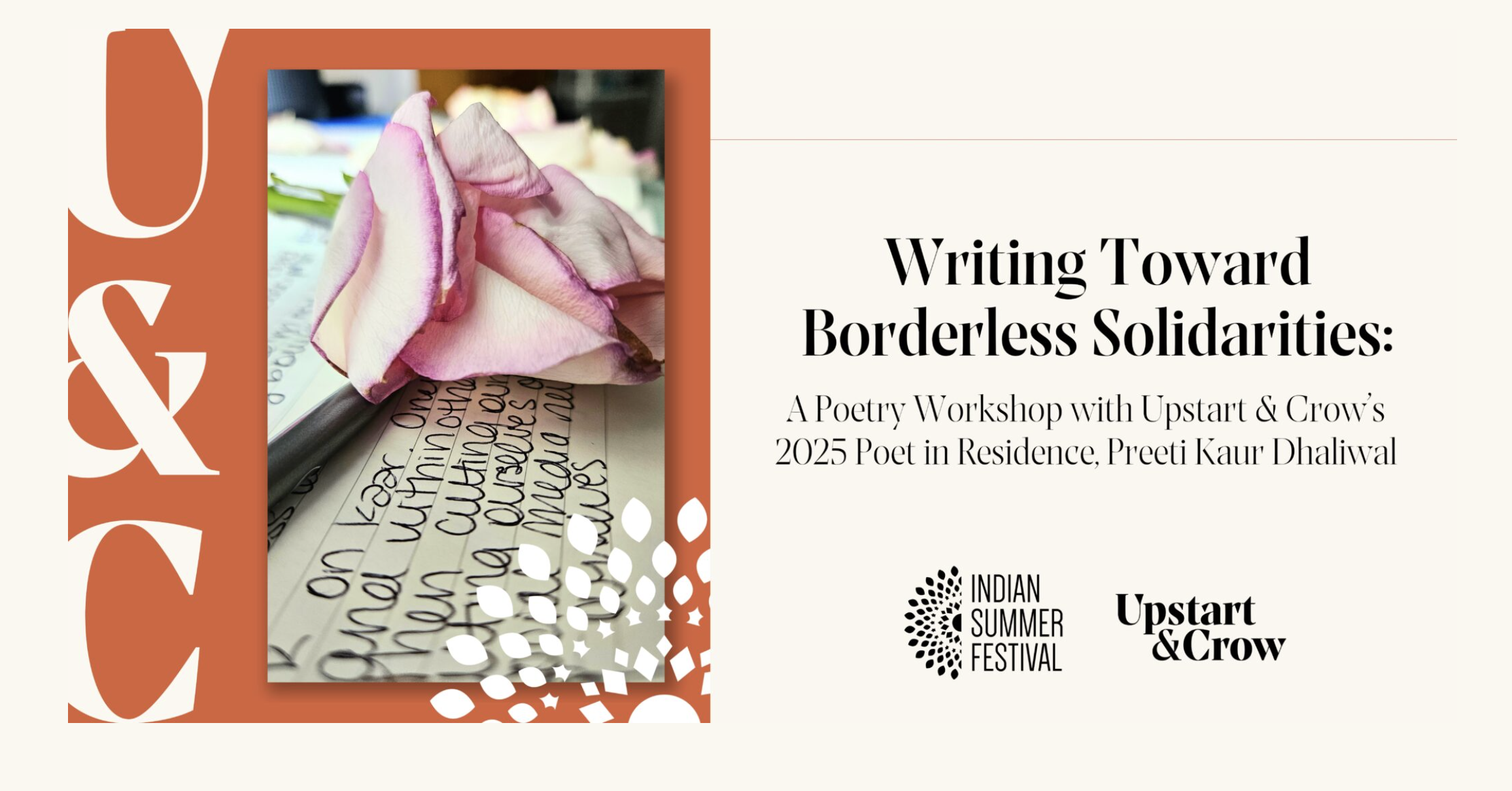 Image of a rose on paper, used for Preeti Kaur Dhaliwal's creative writing workshop on Borderless Solidarities.