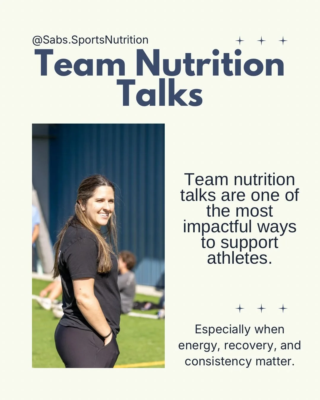 Team nutrition education doesn&rsquo;t have to be complicated, it just has to be practical and that&rsquo;s the exact approach I take. 

These talks are designed to meet athletes where they are, answer real questions, and give them tools they can use
