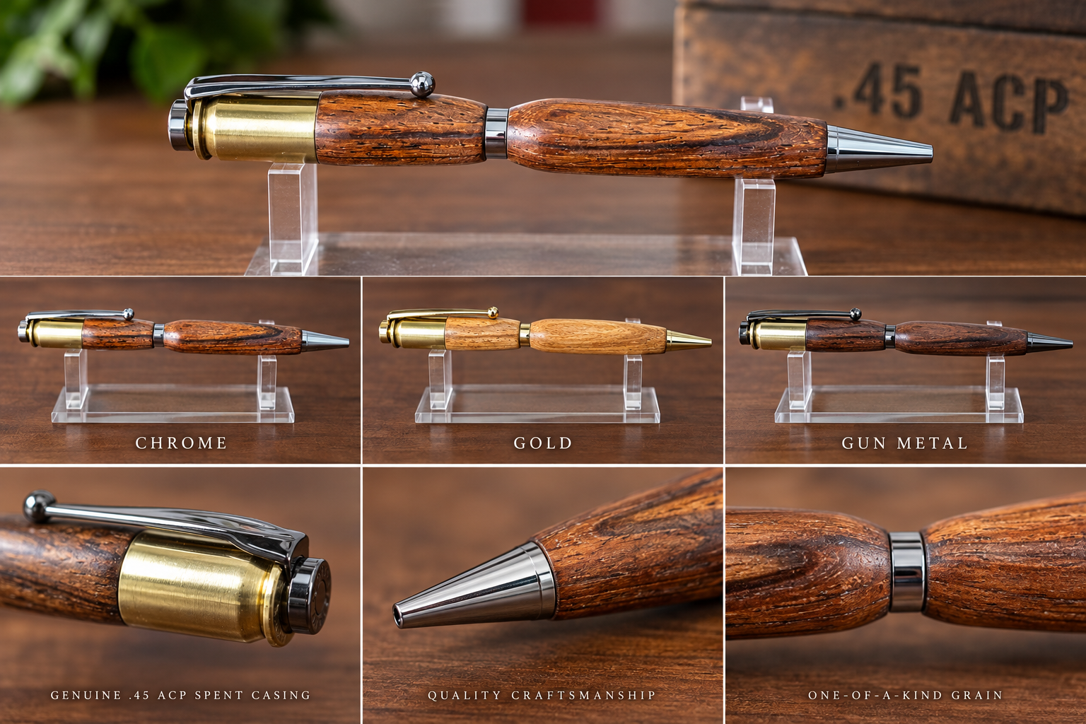 Hand-Turned .45 ACP Casing Pen | Spent Brass & Hardwood