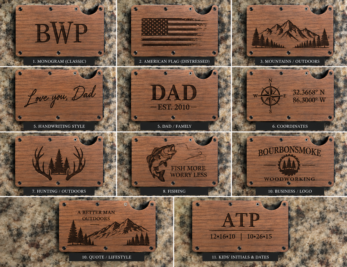 Personalized Walnut RFID Wallet – Custom Laser Engraved Card Holder