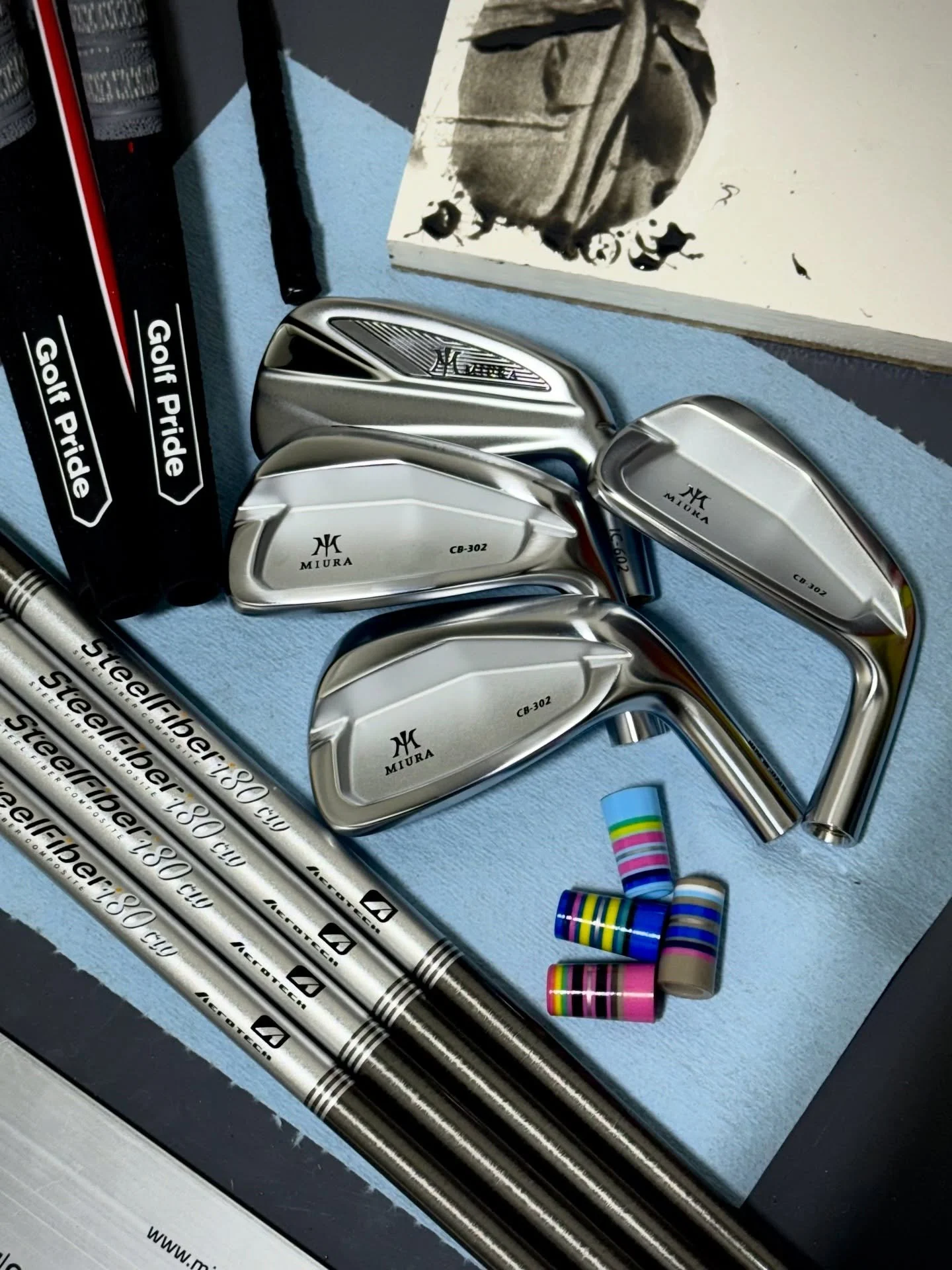 A little unique New Year&rsquo;s Day build. A Miura half set featuring a IC-602 3 iron, CB-302 6,8,PW, BB&amp;F ferrules and Steelfiber shafts. #tdgolfstudio #miuragolf #bbandfco #customgolfclubs #whyilovethisgame
