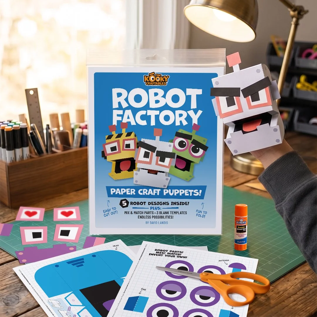 Kooky Craftables Paper Craft Kit - Robot Factory Puppets