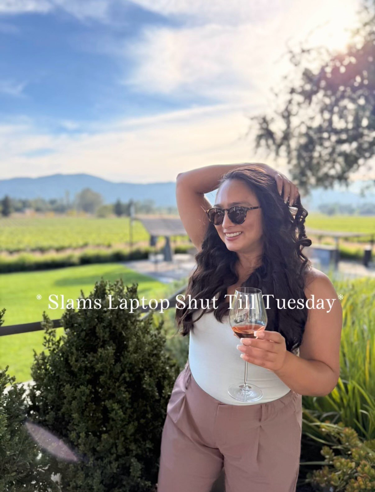 Last weekend of Summer?! Corporate Courtney is signing off until Tuesday 🖥️ 📈 🖊️ ✨ If yall see me outside no you didn&rsquo;t. 😆 

Catch you all in the meeting room @ 9AM on Tuesday 

Cheers to the Wkd Chat! 

#corporatehumor #corporategirl #offi