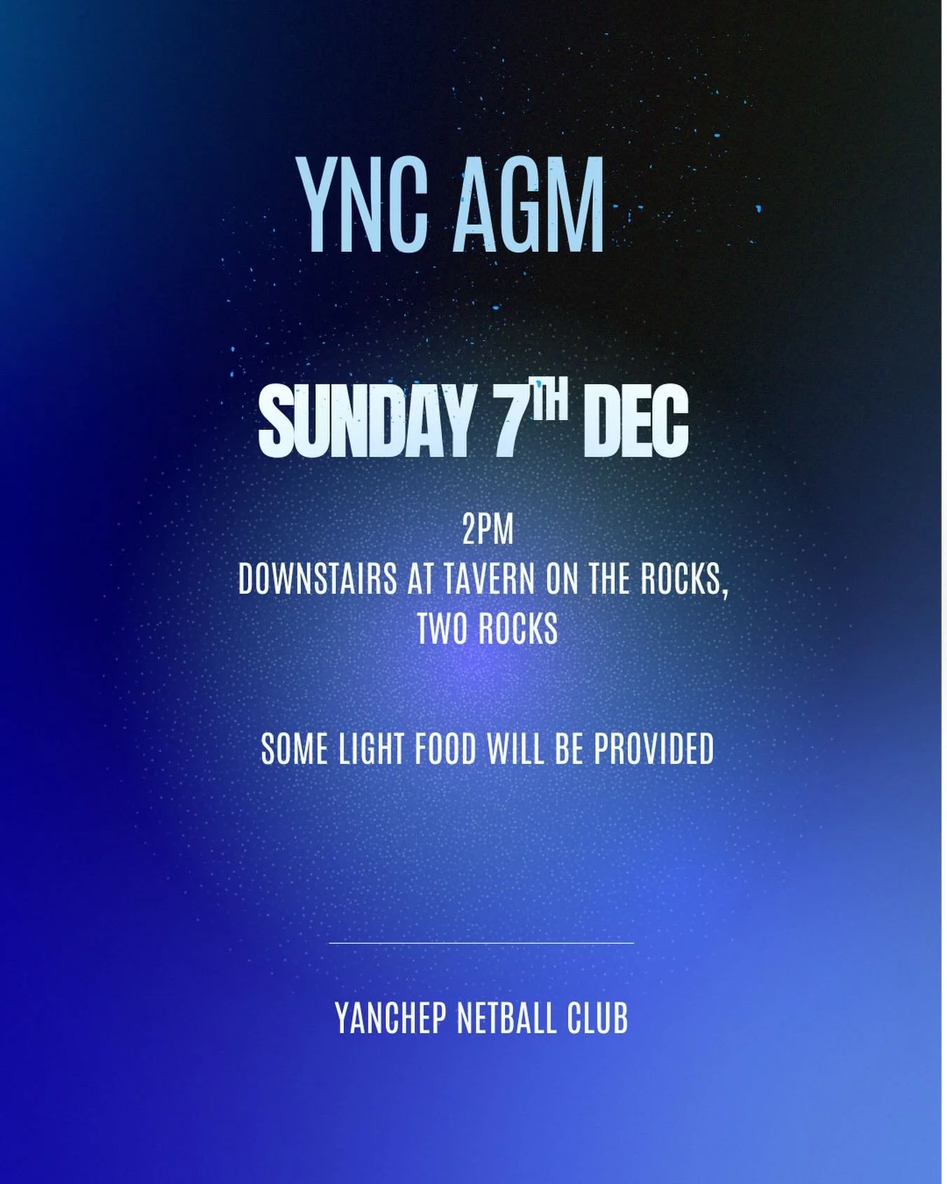 Join us as we come together to shape the future of our club! Your voice matters, and we need the support of our community to keep the momentum going. 

📆 Sunday 7th Dec
🕐 2pm
📍Downstairs at Tavern in the Rocks, Two Rocks

All positions are declare