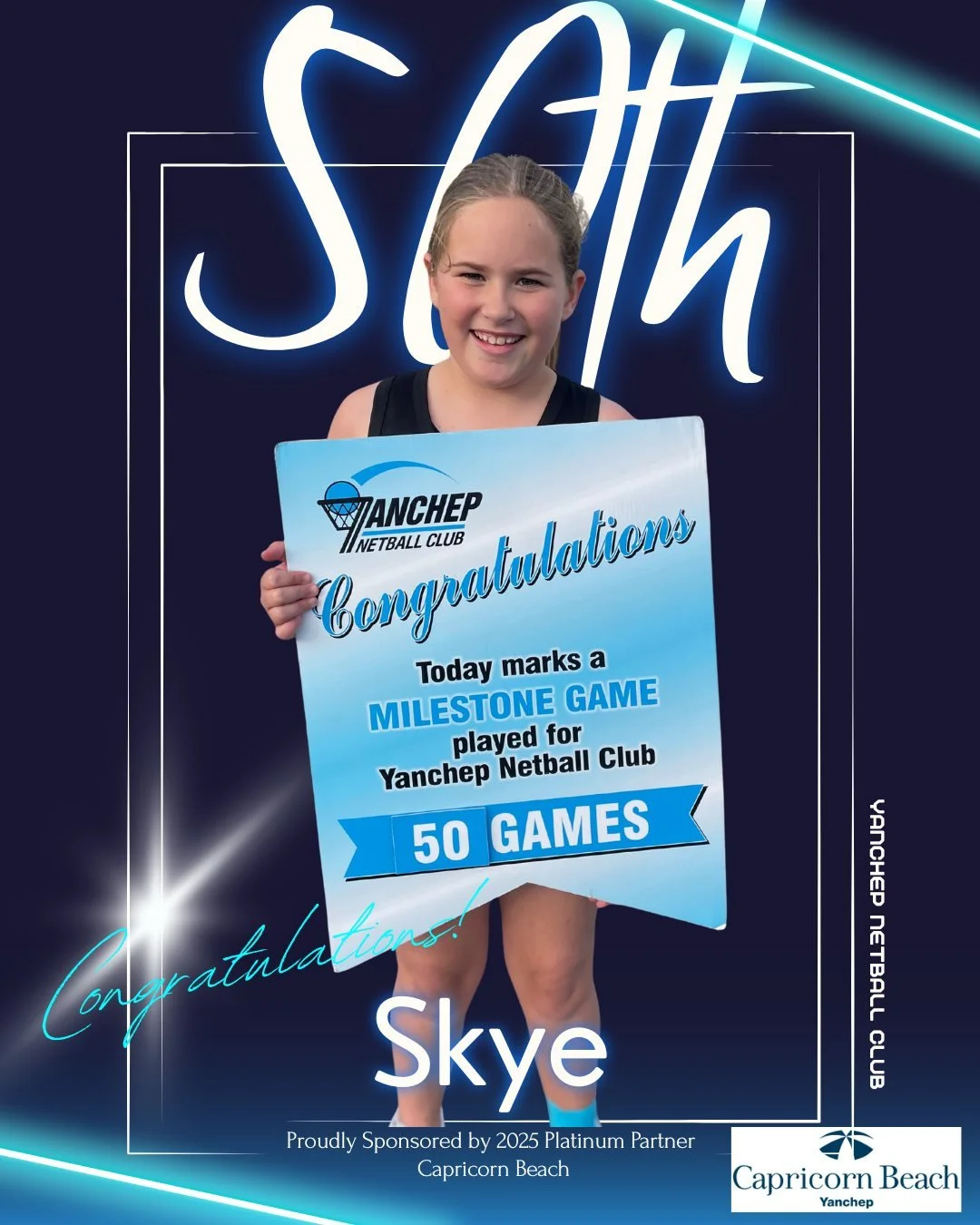 ✨50th Milestone✨
💙🖤Congratulations Skye!💙🖤
Skye has developed so much this season. She shines in GS,  moving through the circle with confidence and nailing plenty of long-range shots, but can also be the ultimate defence pest. She plays every gam