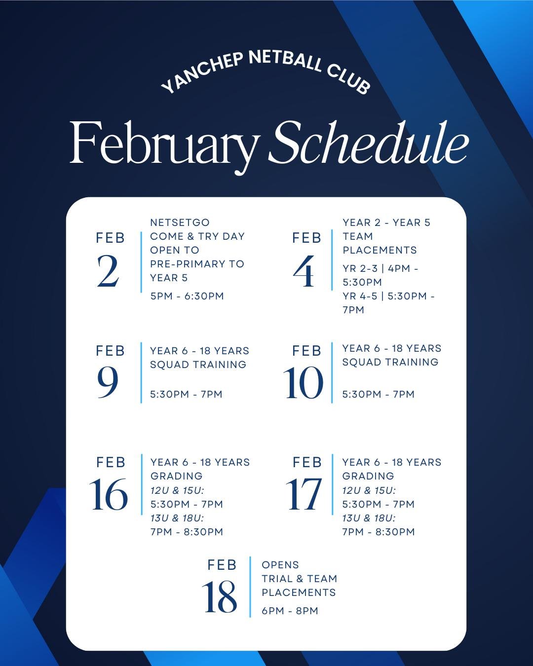 Our courts are about to come alive as we head into a big and exciting February packed with key pre-season events for our 2026 season 🏐✨

📅 What&rsquo;s coming up this February:
✔️ NetSetGO Come &amp; Try Day (Pre-Primary &ndash; Year 5)
✔️ Year 2 &