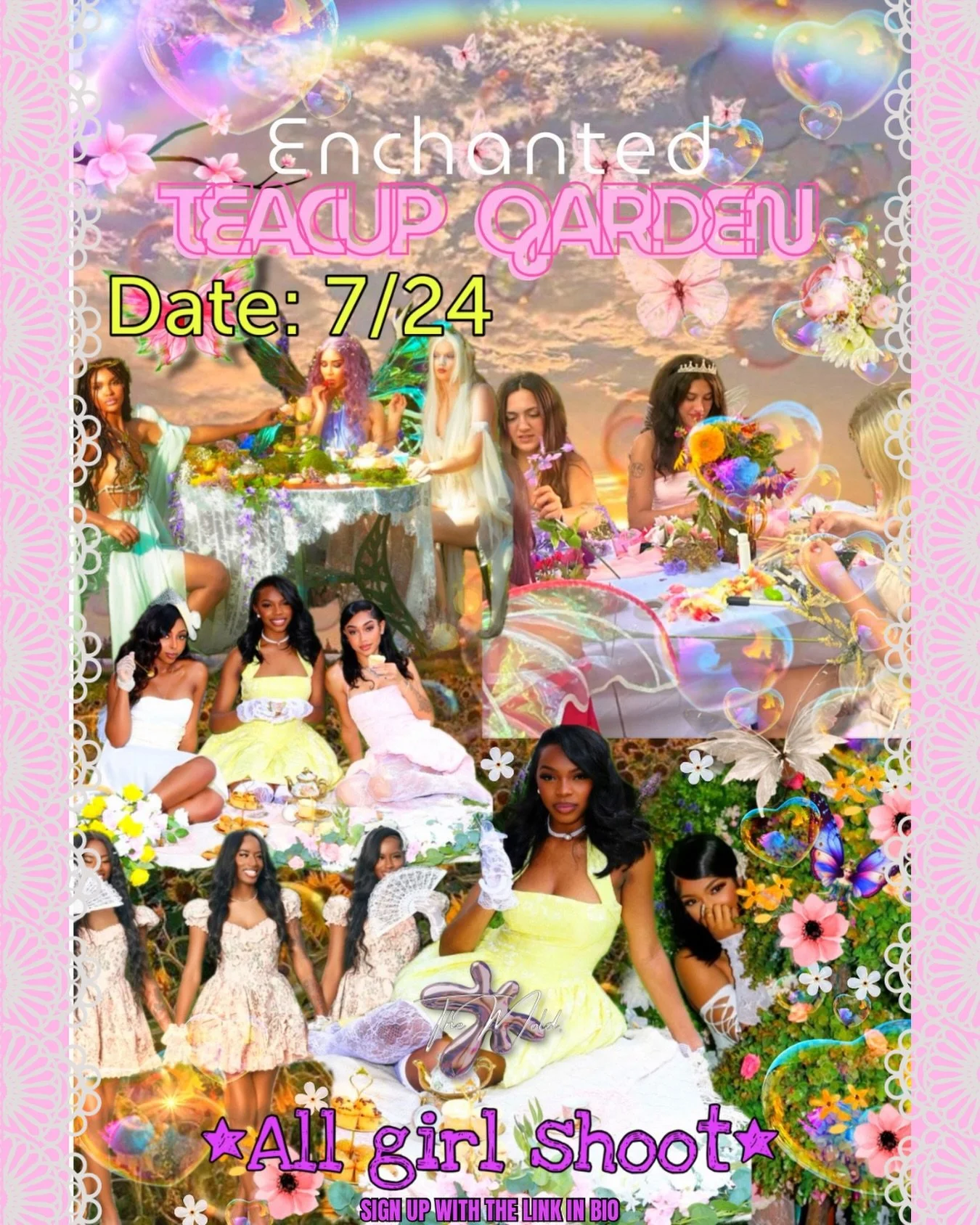 It&rsquo;s tea time ya&rsquo;ll! 💜 Put your fem fairy fit on for our Enchanted Teacup Garden shoot on July 24! 🫖🧚🏾&zwj;♀️

Creative Direction &amp; Graphic by: @exoticcbarbiee 

It&rsquo;s time for flowy dresses, corsets with skirts, fairy wings,