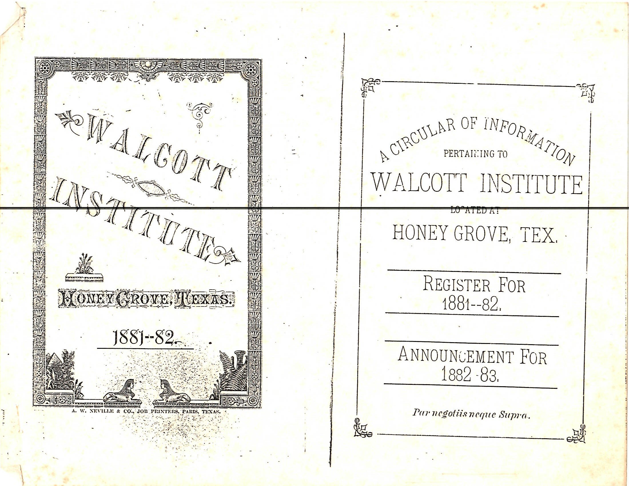 Walcott Institute Circular 1881-82