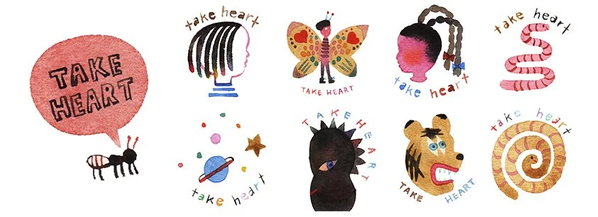 Buttons for take heart shop in Austin, TX