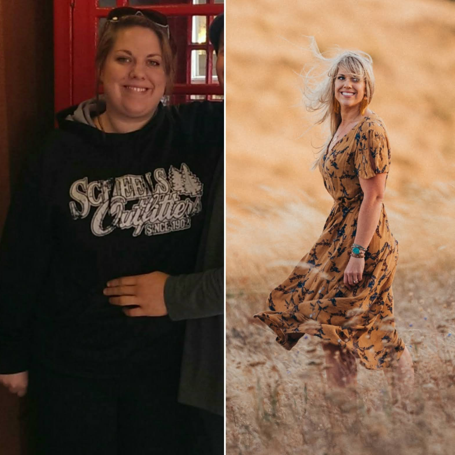 Overweight Laura is on the left and a pic of her now on the right