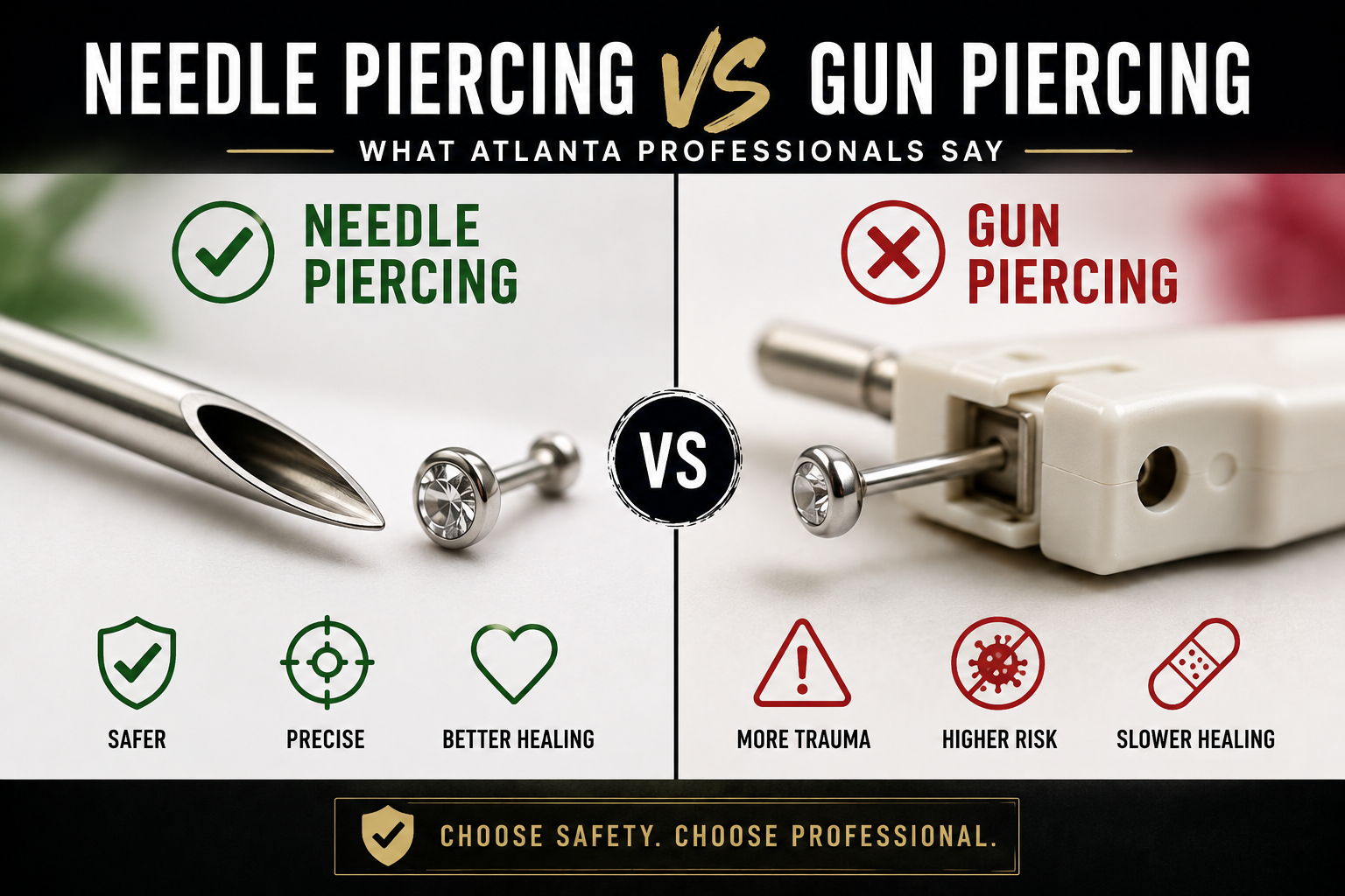 Needle Piercing vs Gun Piercing: What Atlanta Professionals Want Clients to Understand
